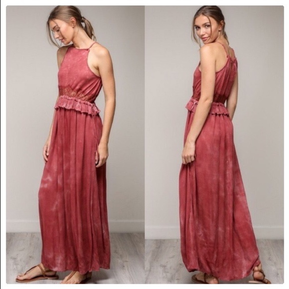 Bohemian Mineral Washed Tie Dye & Lace Maxi Dress - Picture 3 of 8